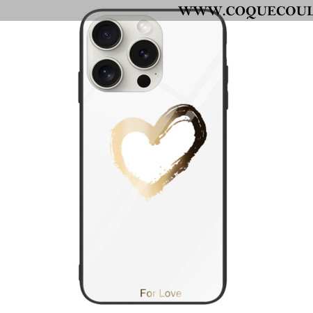 Coque iPhone 16 Pro Max Verre Trempé Coeur Doré sur Fond Blanc