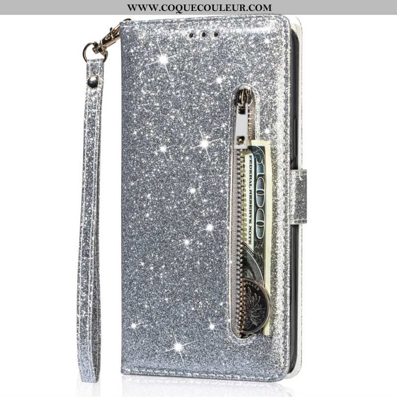 Housse iPhone 16 Pro Max Poche Zippée Paillettes