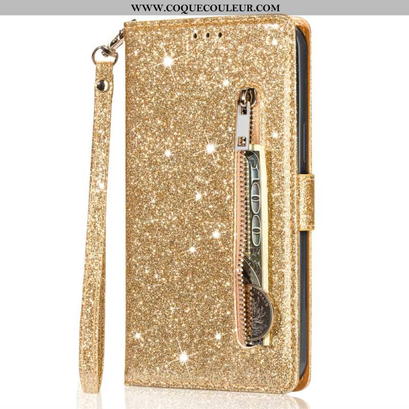 Housse iPhone 16 Pro Max Poche Zippée Paillettes