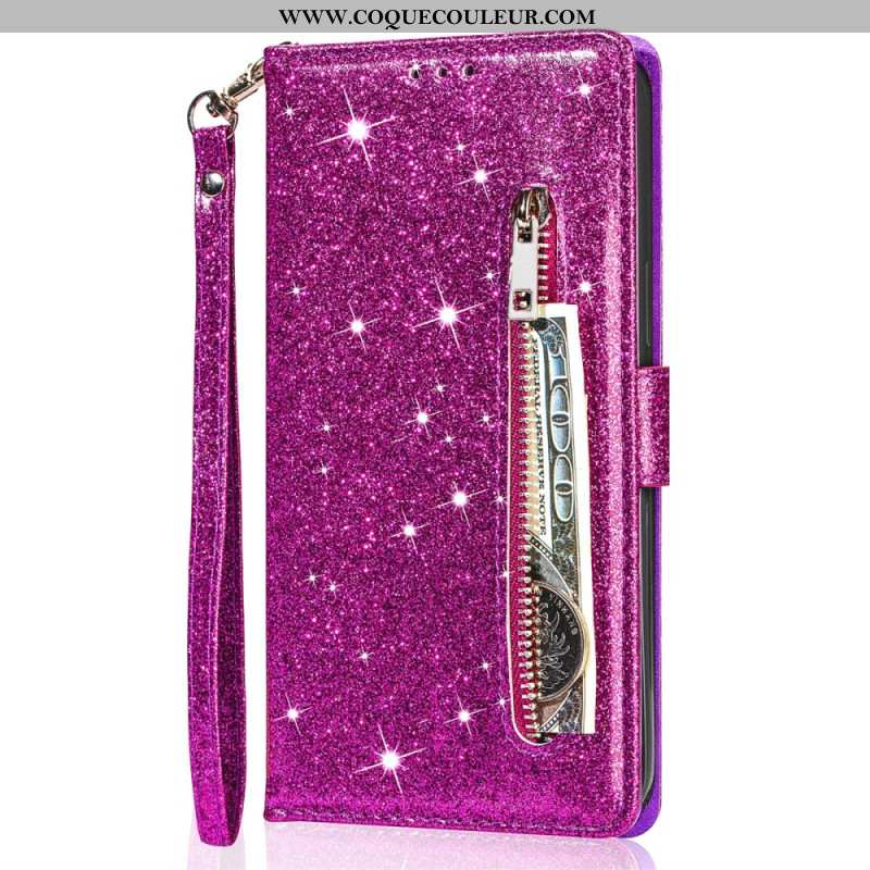 Housse iPhone 16 Pro Max Poche Zippée Paillettes