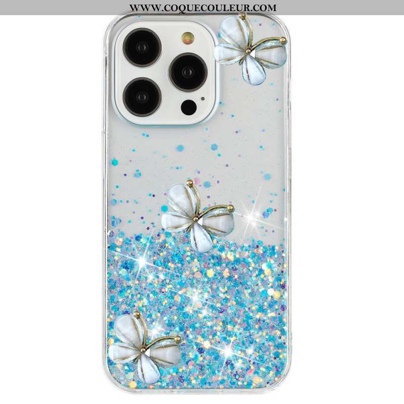 Coque iPhone 16 Pro Max Effet lumineux Papillons 3D