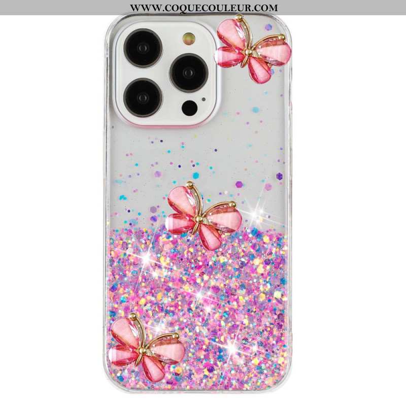 Coque iPhone 16 Pro Max Effet lumineux Papillons 3D