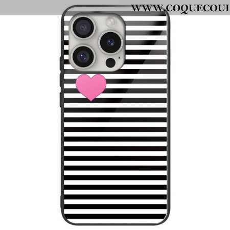 Coque iPhone 16 Pro Max Verre Rayures et Coeurs