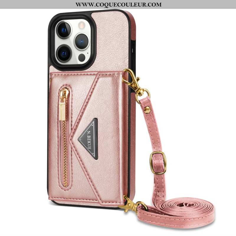 Coque iPhone 16 Pro Portefeuille et Bandoulière N.BEKUS