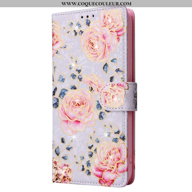 Housse iPhone 16 Pro Portefeuille Bloqueur RFID Floral