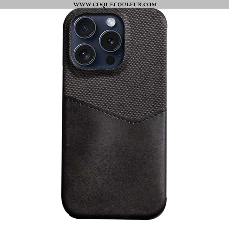 Coque iPhone 16 Pro Simili Cuir et Tissu Porte-Carte