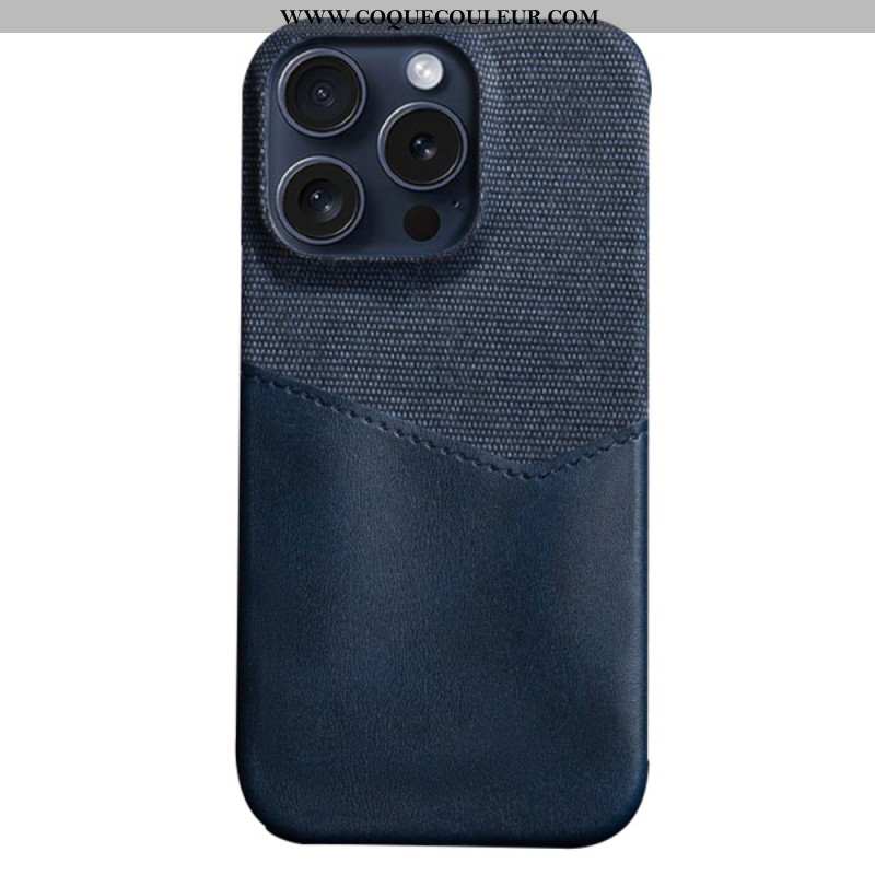 Coque iPhone 16 Pro Simili Cuir et Tissu Porte-Carte