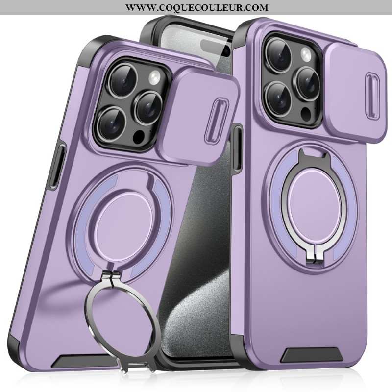 Coque iPhone 16 Pro Support Rotatif et Couvercle Coulissant pour Lentille de Caméra