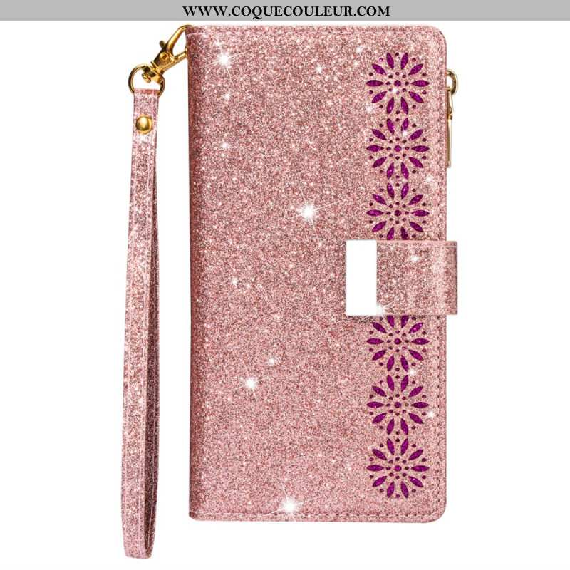 Housse iPhone 16 Pro Paillettes Fermoir Argenté