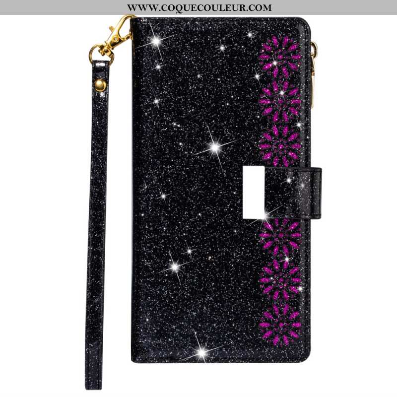 Housse iPhone 16 Pro Paillettes Fermoir Argenté