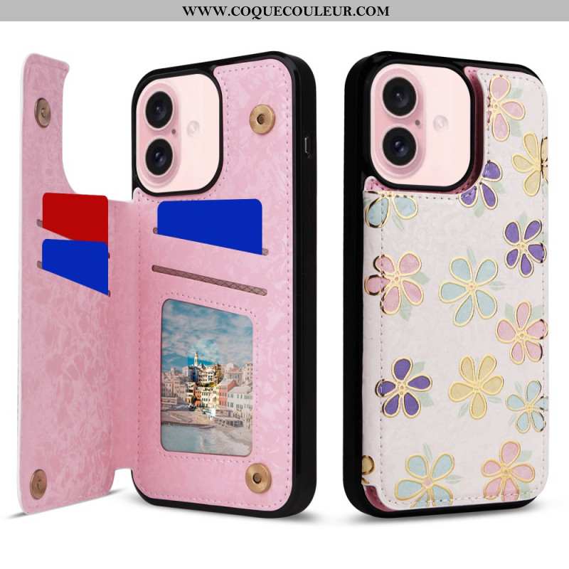 Coque iPhone 16 Porte-Cartes RFID Florale