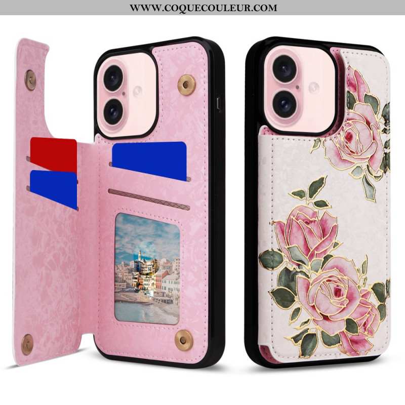 Coque iPhone 16 Porte-Cartes RFID Florale