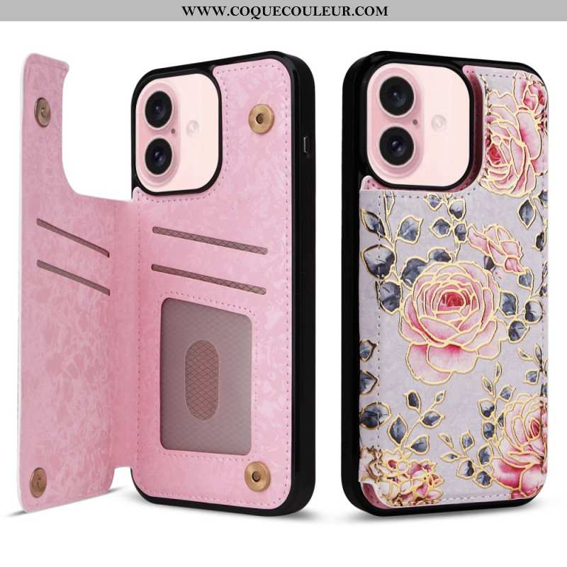 Coque iPhone 16 Porte-Cartes RFID Florale