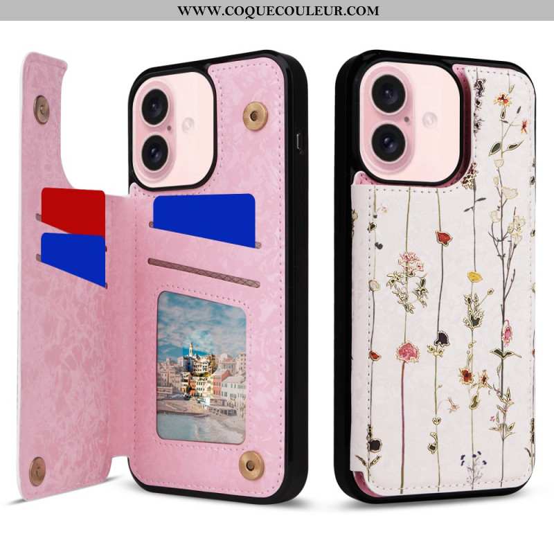 Coque iPhone 16 Porte-Cartes RFID Florale