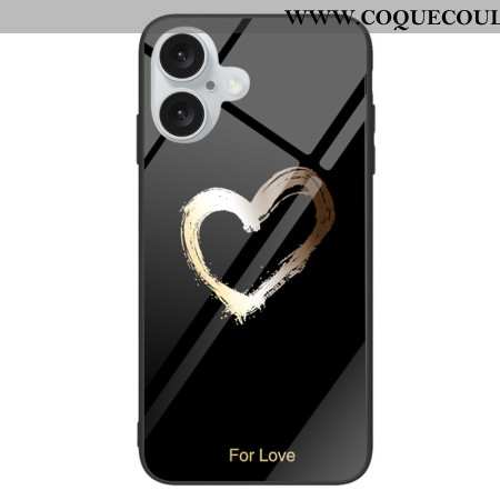 Coque iPhone 16 Verre Trempé Coeur sur Fond Noir