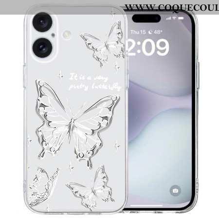 Coque iPhone 16 Bord Transparent Papillons