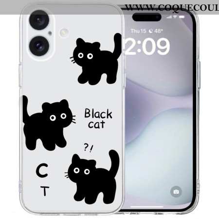 Coque iPhone 16 Bord Transparent Chats Noirs