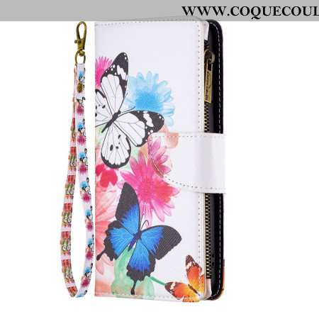 Housse iPhone 16 Portefeuille Deux Papillons