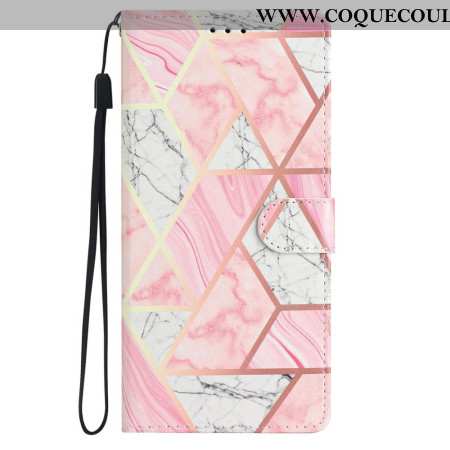 Housse iPhone 16 Marbre Rose à Lanière