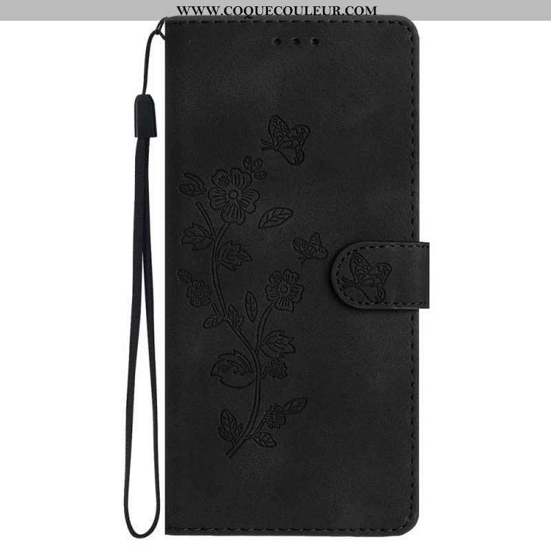 Housse iPhone 16 Fleurs Imprimées à Lanière