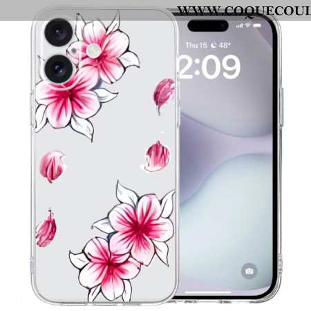 Coque iPhone 16 Bord Transparent Cerisier en Fleur