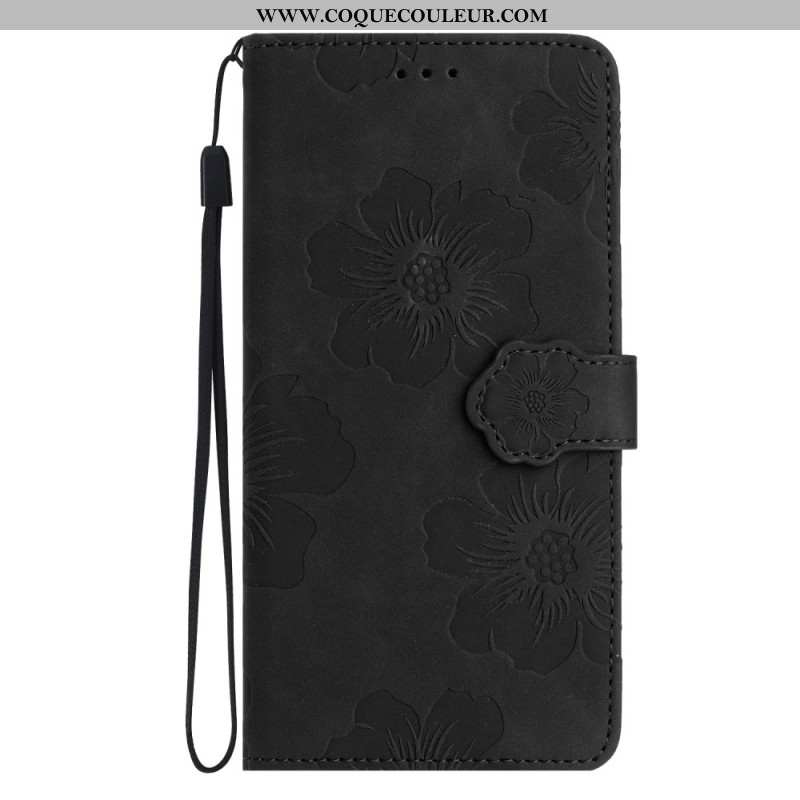 Housse iPhone 16 Motif Floral à Lanière