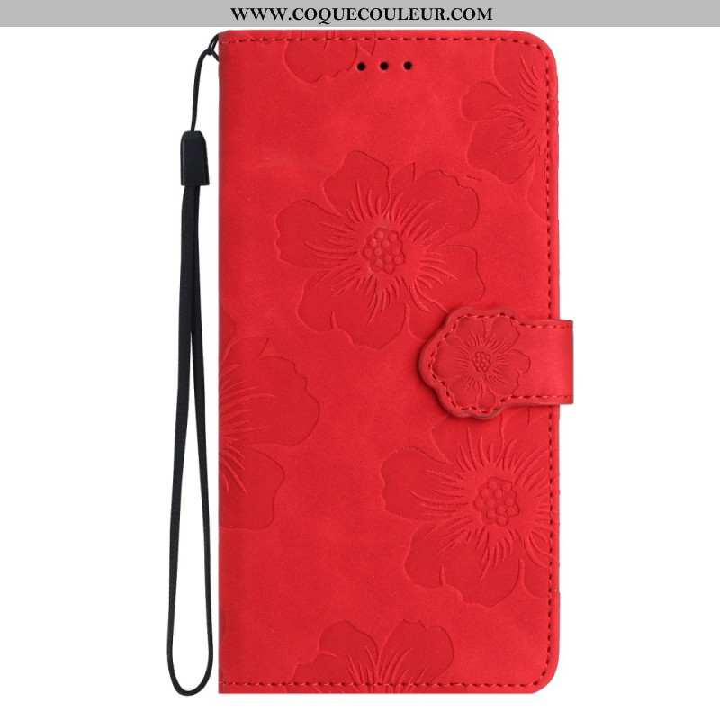 Housse iPhone 16 Motif Floral à Lanière