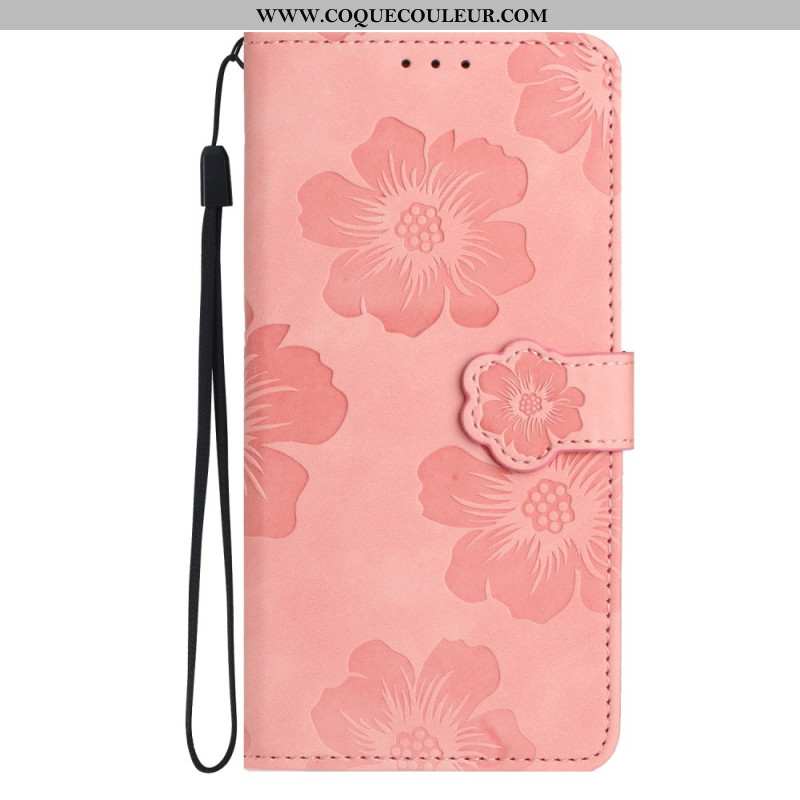 Housse iPhone 16 Motif Floral à Lanière