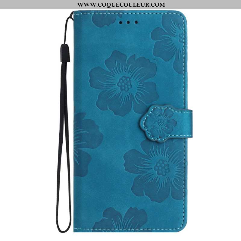 Housse iPhone 16 Motif Floral à Lanière