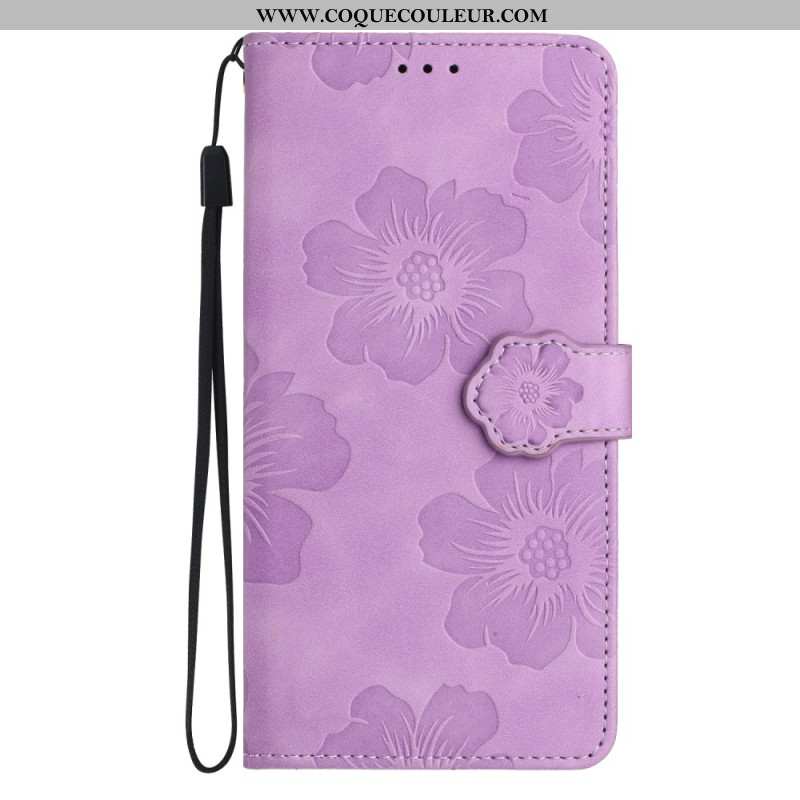 Housse iPhone 16 Motif Floral à Lanière